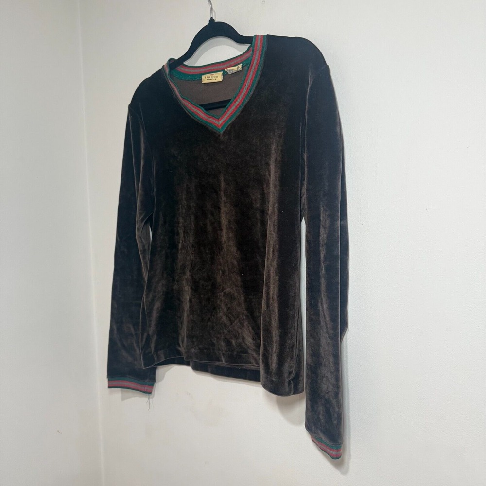 Vintage Y2K 80's 90s Womens Limited Brownβ Velvet V Neck Preppy Top Size L